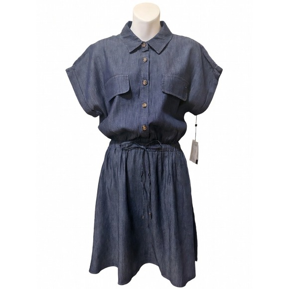 Tommy Hilfiger Dresses & Skirts - Tommy Hilfiger Womens Indigo Blue Denim Look Shirt Dress Size 4 NEW